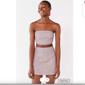 UO Urban Outfitters 2-PC Lana Stripe Tube Top & Mini Bodycon Skirt Set Red Blue